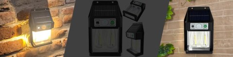 Lampa Solarna elewacyjna Kinkiet LED 60 na ścianę domu ogrodowa Barwa Ciepła 2 żarówki Czarna