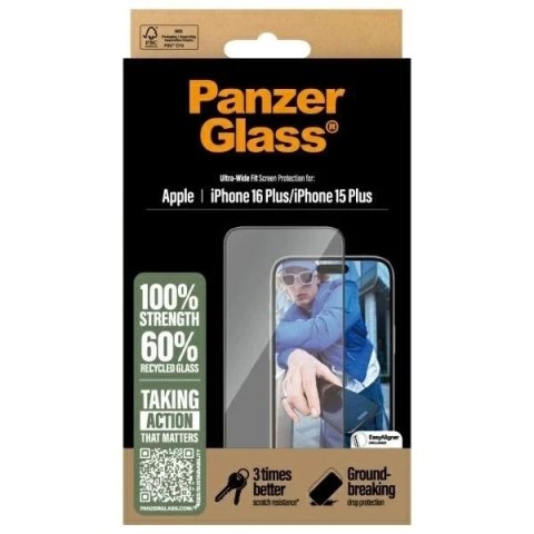 Szkło hartowane PanzerGlass Screen Protector Ultra-Wide Fit na iPhone 16 Plus