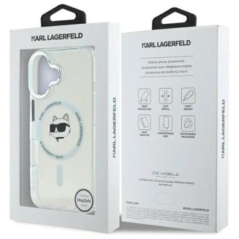 Etui Karl Lagerfeld do iPhone 16 6.1" Biały Hardcase IML Metal Choupette Head MagSafe