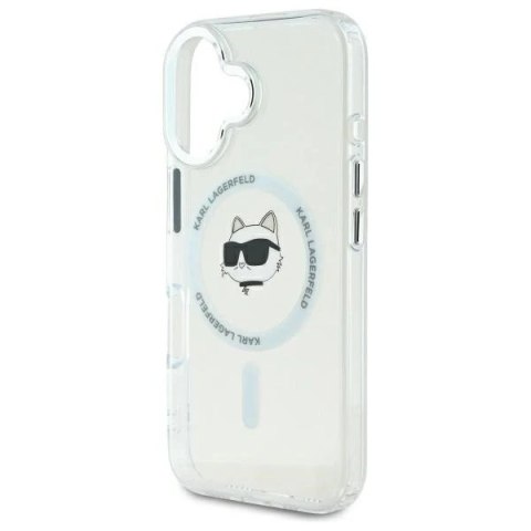 Etui Karl Lagerfeld do iPhone 16 6.1" Biały Hardcase IML Metal Choupette Head MagSafe