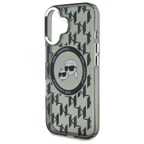 Etui Karl Lagerfeld do iPhone 16 6.1" Czarne MagSafe IML Monogram Karl&Choupette Head