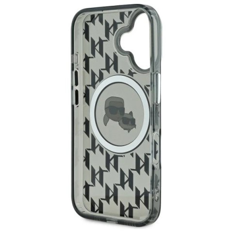 Etui Karl Lagerfeld do iPhone 16 6.1" Czarne MagSafe IML Monogram Karl&Choupette Head
