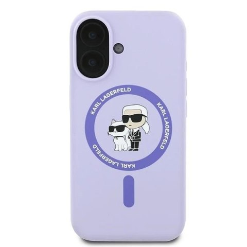 Etui Karl Lagerfeld do iPhone 16 6.1" Fioletowy MagSafe Hardcase Silicone Karl&Choupette Ring