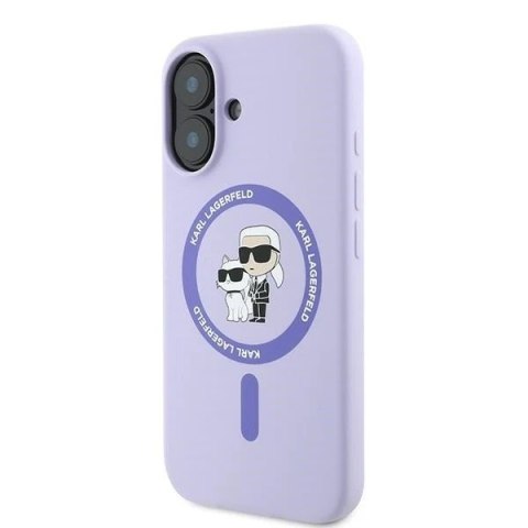 Etui Karl Lagerfeld do iPhone 16 6.1" Fioletowy MagSafe Hardcase Silicone Karl&Choupette Ring