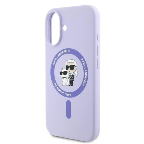 Etui Karl Lagerfeld do iPhone 16 6.1" Fioletowy MagSafe Hardcase Silicone Karl&Choupette Ring