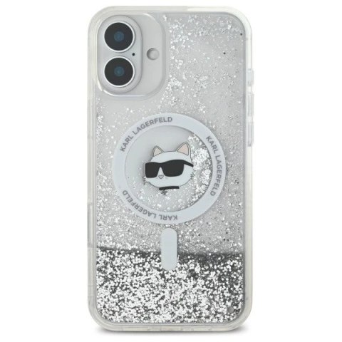 Etui Karl Lagerfeld do iPhone 16 6.1" Magsafe Hardcase Transparent Liquid Glitter Choupette Head