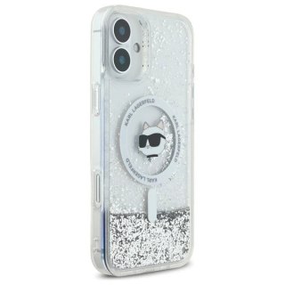 Etui Karl Lagerfeld do iPhone 16 6.1" Magsafe Hardcase Transparent Liquid Glitter Choupette Head
