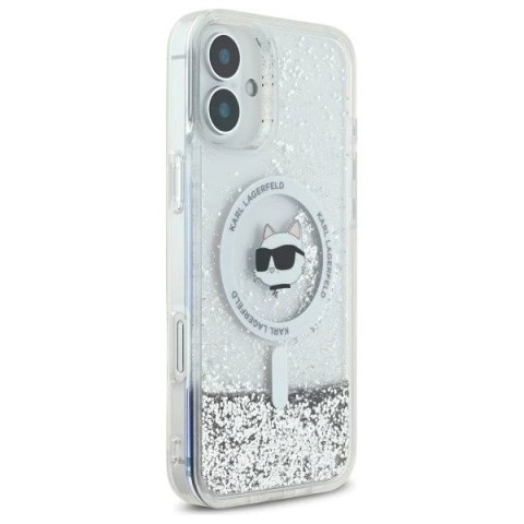 Etui Karl Lagerfeld do iPhone 16 6.1" Magsafe Hardcase Transparent Liquid Glitter Choupette Head