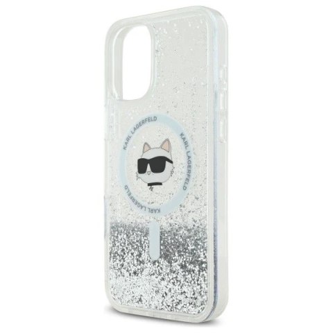 Etui Karl Lagerfeld do iPhone 16 6.1" Magsafe Hardcase Transparent Liquid Glitter Choupette Head