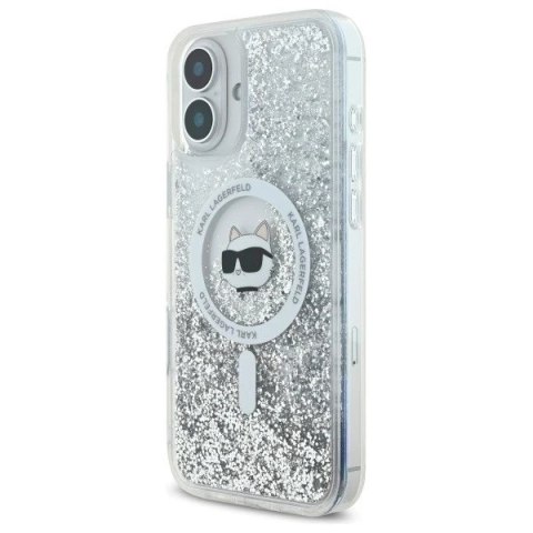 Etui Karl Lagerfeld do iPhone 16 6.1" Magsafe Hardcase Transparent Liquid Glitter Choupette Head