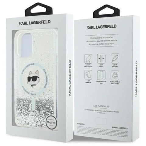 Etui Karl Lagerfeld do iPhone 16 6.1" Magsafe Hardcase Transparent Liquid Glitter Choupette Head