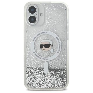 Etui Karl Lagerfeld do iPhone 16 6.1" Magsafe Hardcase Transparent Liquid Glitter Karl Head