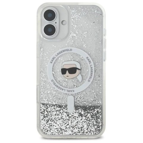 Etui Karl Lagerfeld do iPhone 16 6.1" Magsafe Hardcase Transparent Liquid Glitter Karl Head