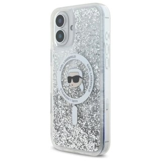 Etui Karl Lagerfeld do iPhone 16 6.1" Magsafe Hardcase Transparent Liquid Glitter Karl Head