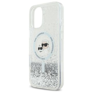 Etui Karl Lagerfeld do iPhone 16 6.1" Magsafe Hardcase Transparent Liquid Glitter Karl&Choupette Head