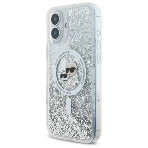 Etui Karl Lagerfeld do iPhone 16 6.1" Magsafe Hardcase Transparent Liquid Glitter Karl&Choupette Head