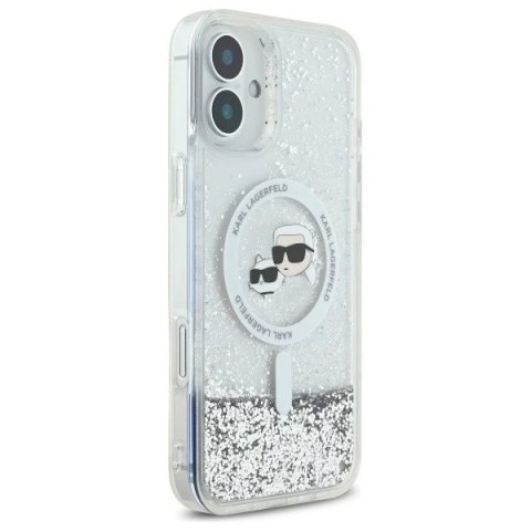 Etui Karl Lagerfeld do iPhone 16 6.1" Magsafe Hardcase Transparent Liquid Glitter Karl&Choupette Head