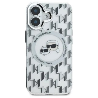 Etui Karl Lagerfeld do iPhone 16 6.1" Przezroczysty MagSafe IML Monogram Karl&Choupette Head