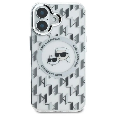Etui Karl Lagerfeld do iPhone 16 6.1" Przezroczysty MagSafe IML Monogram Karl&Choupette Head
