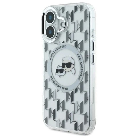 Etui Karl Lagerfeld do iPhone 16 6.1" Przezroczysty MagSafe IML Monogram Karl&Choupette Head