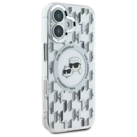 Etui Karl Lagerfeld do iPhone 16 6.1" Przezroczysty MagSafe IML Monogram Karl&Choupette Head