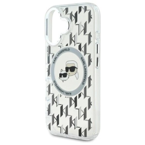 Etui Karl Lagerfeld do iPhone 16 6.1" Przezroczysty MagSafe IML Monogram Karl&Choupette Head