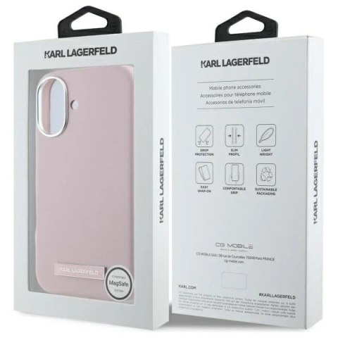 Etui Karl Lagerfeld do iPhone 16 6.1" Różowy MagSafe Hardcase FW Metal Plate