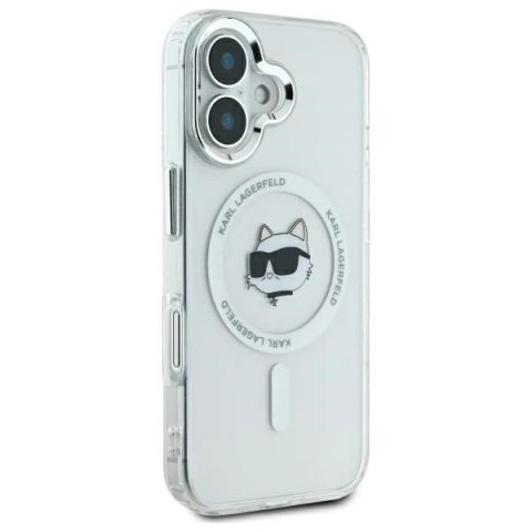 Etui Karl Lagerfeld do iPhone 16 Plus 6.7" Biały MagSafe Hardcase IML Metal Choupette Head