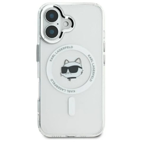 Etui Karl Lagerfeld do iPhone 16 Plus 6.7" Biały MagSafe Hardcase IML Metal Choupette Head