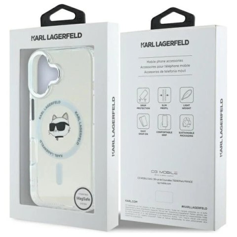 Etui Karl Lagerfeld do iPhone 16 Plus 6.7" Biały MagSafe Hardcase IML Metal Choupette Head