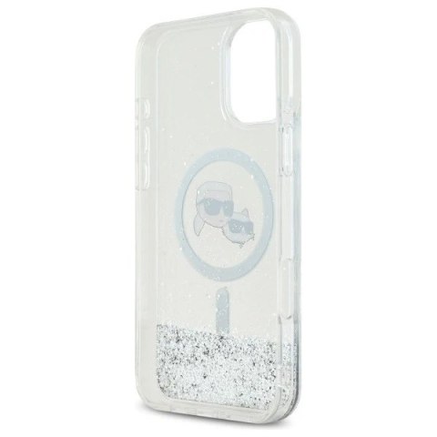 Etui Karl Lagerfeld do iPhone 16 Plus 6.7" Magsafe Hardcase Transparent Liquid Glitter Karl&Choupette Head