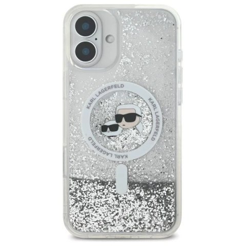 Etui Karl Lagerfeld do iPhone 16 Plus 6.7" Magsafe Hardcase Transparent Liquid Glitter Karl&Choupette Head
