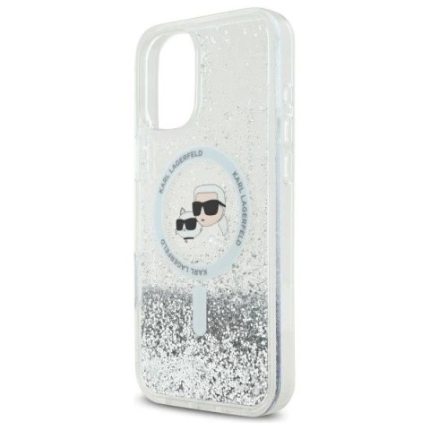 Etui Karl Lagerfeld do iPhone 16 Plus 6.7" Magsafe Hardcase Transparent Liquid Glitter Karl&Choupette Head
