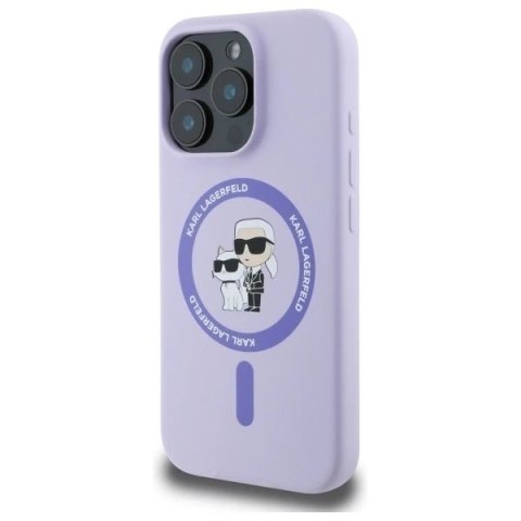 Etui Karl Lagerfeld do iPhone 16 Pro 6.3" Fioletowy MagSafe Hardcase Silicone Karl&Choupette Ring
