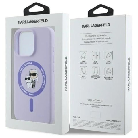 Etui Karl Lagerfeld do iPhone 16 Pro 6.3" Fioletowy MagSafe Hardcase Silicone Karl&Choupette Ring