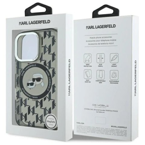 Etui Karl Lagerfeld do iPhone 16 Pro Max 6.9" Czarny MagSafe IML Monogram Karl&Choupette Head
