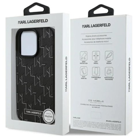 Etui Karl Lagerfeld do iPhone 16 Pro Max 6.9" MagSafe Hardcase Czarny Leather Monogram Metal Logo