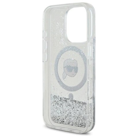 Etui Karl Lagerfeld do iPhone 16 Pro Max 6.9" Magsafe Hardcase Transparent Liquid Glitter Karl Head