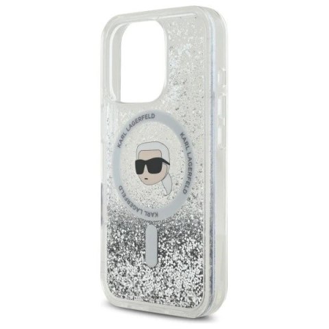 Etui Karl Lagerfeld do iPhone 16 Pro Max 6.9" Magsafe Hardcase Transparent Liquid Glitter Karl Head