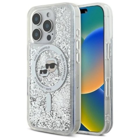 Etui Karl Lagerfeld do iPhone 16 Pro Max 6.9" Magsafe Hardcase Transparent Liquid Glitter Karl&Choupette Head