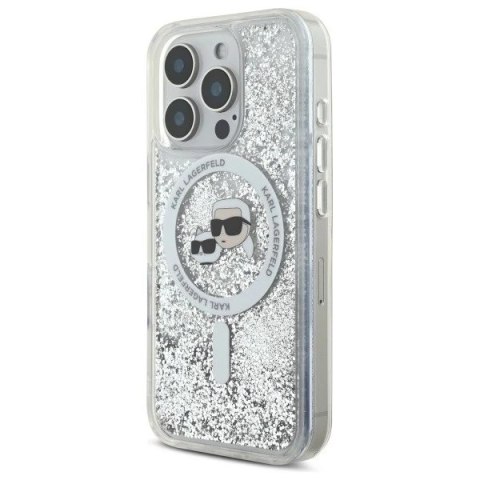 Etui Karl Lagerfeld do iPhone 16 Pro Max 6.9" Magsafe Hardcase Transparent Liquid Glitter Karl&Choupette Head
