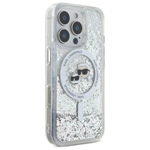 Etui Karl Lagerfeld do iPhone 16 Pro Max 6.9" Magsafe Hardcase Transparent Liquid Glitter Karl&Choupette Head