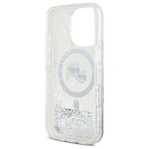 Etui Karl Lagerfeld do iPhone 16 Pro Max 6.9" Magsafe Hardcase Transparent Liquid Glitter Karl&Choupette Head