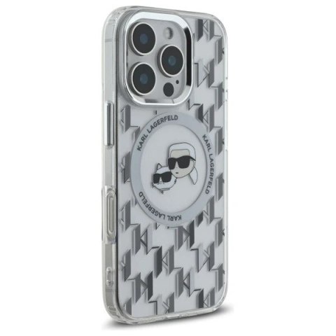 Etui Karl Lagerfeld do iPhone 16 Pro Max 6.9" Przezroczysty MagSafe IML Monogram Karl&Choupette Head
