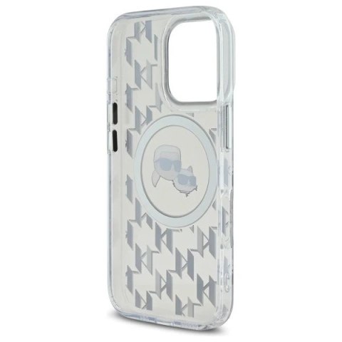 Etui Karl Lagerfeld do iPhone 16 Pro Max 6.9" Przezroczysty MagSafe IML Monogram Karl&Choupette Head