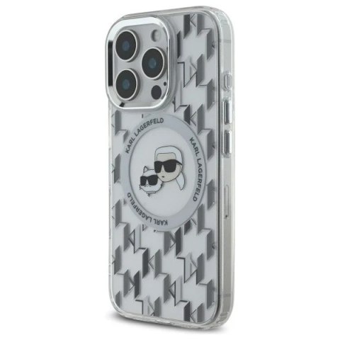 Etui Karl Lagerfeld do iPhone 16 Pro Max 6.9" Przezroczysty MagSafe IML Monogram Karl&Choupette Head