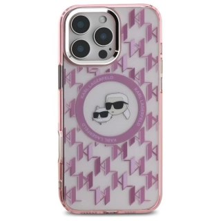 Etui Karl Lagerfeld do iPhone 16 Pro Max 6.9" Różowy MagSafe IML Monogram Karl&Choupette Head