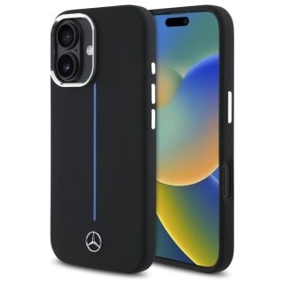 Etui Mercedes do iPhone 16 6.1" Czarny MagSafe Hardcase Silicone Blue Stripe