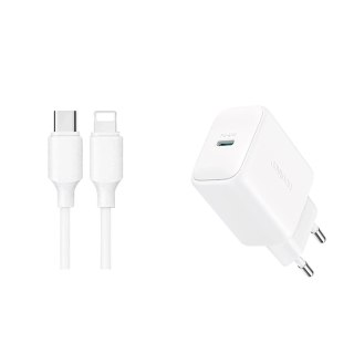 Ładowarka Joyroom Sieciowa USB-C PD 20W - Biała + Kabel USB-C / Lightning 1m