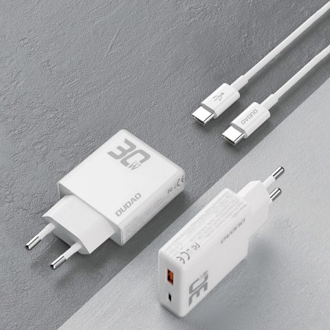Ładowarka sieciowa GaN Dudao A30EUT 30W USB-A / USB-C + kabel USB-C - USB-C - Biała